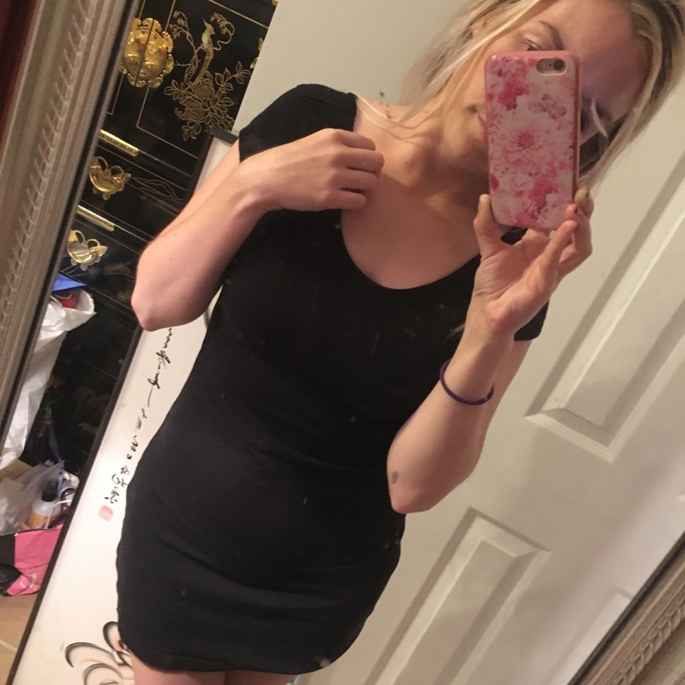 H&M fitted scoop back black dress sz6